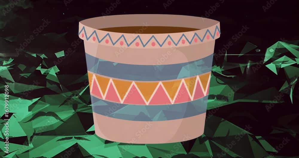 Poster scene starting showing decorative planter pot staying static to emphasize colorful pattern design