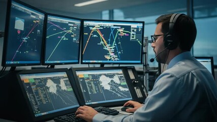 Professional Trader Analyzing Data on Multiple Screens in Office - Powered by Adobe