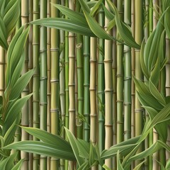 Obraz premium Bamboo stalks with green leaves background
