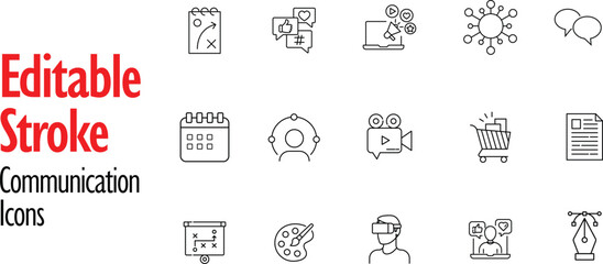 Editable stroke Digital icon set. Containing copywriter, content writing, blog, article, storytelling, author, advertising, marketing, SEO, Digital, entertaining and more. outline editable icon