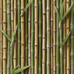 Close-up of bamboo stalks with green leaves
