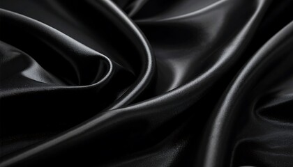 Fototapeta premium Luxurious Black Silk Fabric Texture Elegant Draped Satin Background