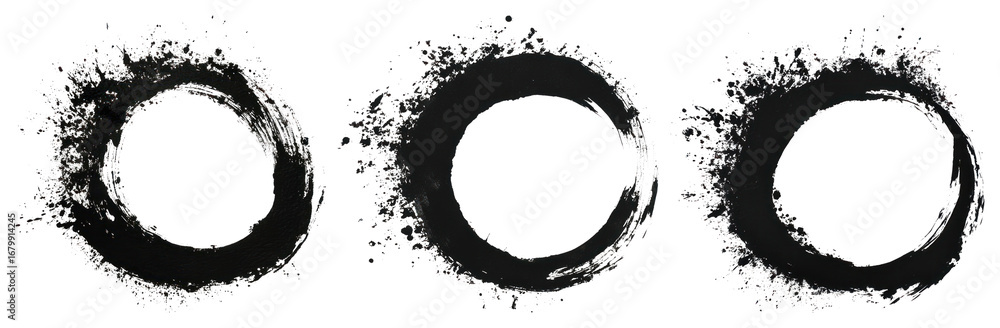 Poster png abstract circular ink splashes, element set on transparent background