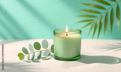 Aromatic Candlelight with Tropical Leaves for Relaxation and Wellness Promotion