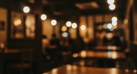 A blurred image of a cozy coffee shop at night, with warm lighting creating a welcoming atmosphere