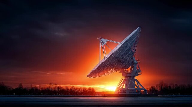 Giant Satellite Antenna Explores Cosmic Mysteries at Night