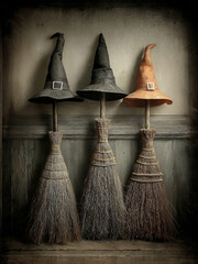 Halloween Witch Hats & Broomstick Wall Art