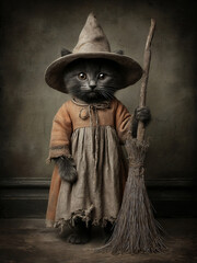 Halloween Black Cat & Broomstick Wall Art