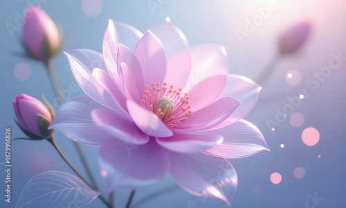 Elegant Pink Lotus Flower Blossom with Soft Focus and Bokeh Lights
