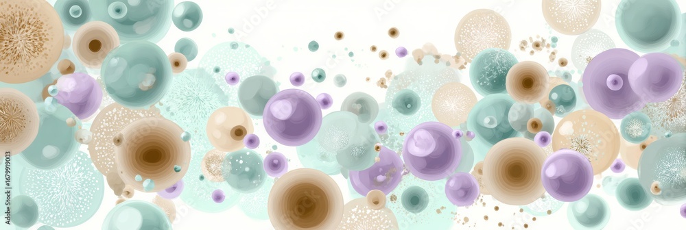 Poster colorful abstract representation of microorganisms in various sizes and textures on a light backgrou