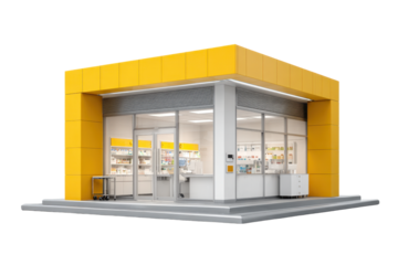 Modern Pharmacy Shop Exterior on Transparent Background