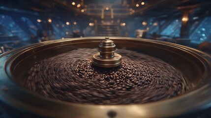 Coffee Roasting Machine with Beans, Dark Roast, and Industry.