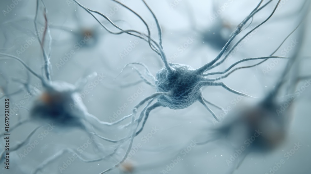 Aufkleber close-up of neurons with intricate structures in a scientific exploration of the nervous system