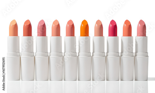Assorted Lipstick Shades in a Row, Colorful Makeup for Cosmetic Advertisement