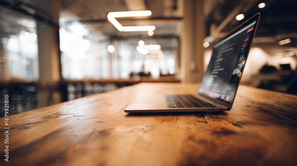 Poster medium shot of an open laptop showing categorized prompt templates the screen sharply focused with a