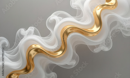 Elegant golden wave amidst flowing white fabric, contemporary luxury design concept