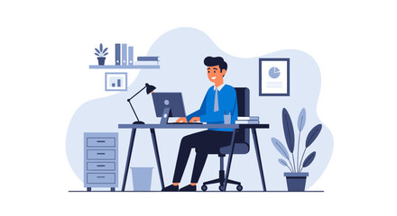 Professional man focused on work at his desk in a modern office, symbolizing productivity, remote work, and business success.