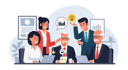 Diverse business team collaborating in a meeting, discussing ideas, analyzing data, and strategizing for growth and innovation. Ideal for corporate and finance themes.