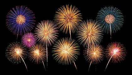 Fototapeta premium A captivating collection of firework bursts illuminating the night sky with radiant displays
