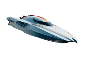 Sleek Blue-Orange High-Speed Powerboat Isolated on Transparent