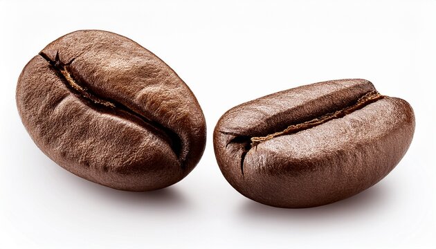 close up of two coffee beans on white background - Powered by Adobe