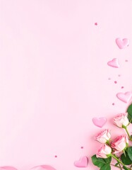 Fototapeta premium Soft pink romantic floral arrangement with roses and heart shaped accents evoking love and