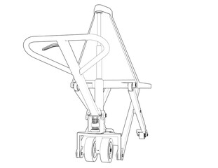 Hand Pallet Truck Vector Illustration: Simple Black and White Line Art for Essential Industrial Equipment, Warehouse Machinery, Logistics, Manufacturing, Distribution and Cargo Handling Solutions.