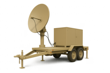 Mobile satellite dish on transparent background transmitting data
