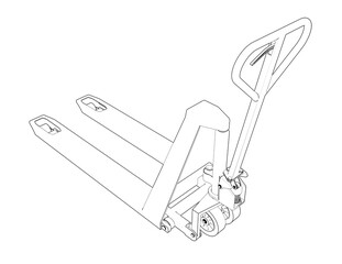 Lifting Device Vector Graphic: Simple Line Art Outline of a Pallet Jack. Technical Drawing for Industrial Design, Material Handling, and Operational Efficiency in Distribution Centers. Digital Art.
