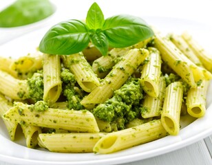 Pasta dish with pesto sauce