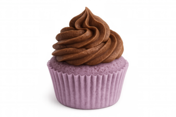 Purple cupcake with chocolate frosting isolated on transparent background, perfect for sweet and delicious projects