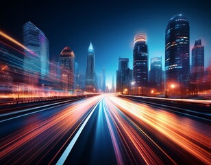 blurredt city nightscape with motion blur light trails