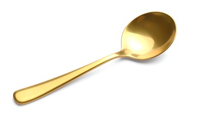 Golden spoon on white background