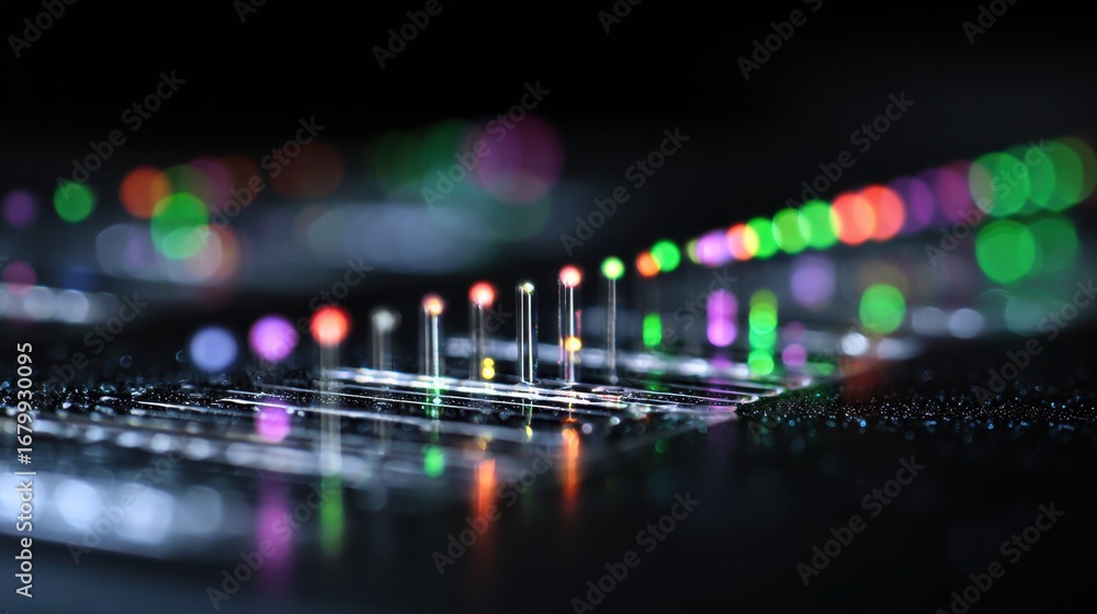 Poster focused medium shot featuring fluorescently labeled long noncoding rna probes on microarray chips du