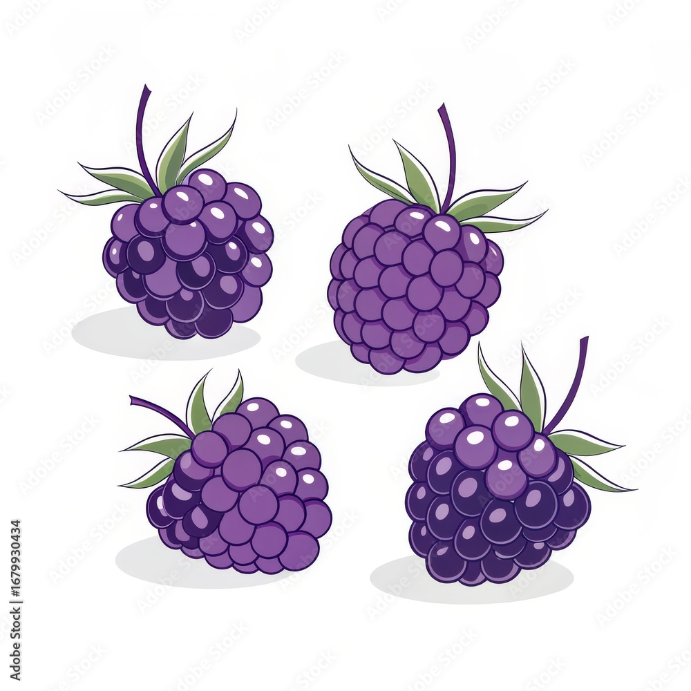 Poster four blackberries with leaves isolated on white background in vector format