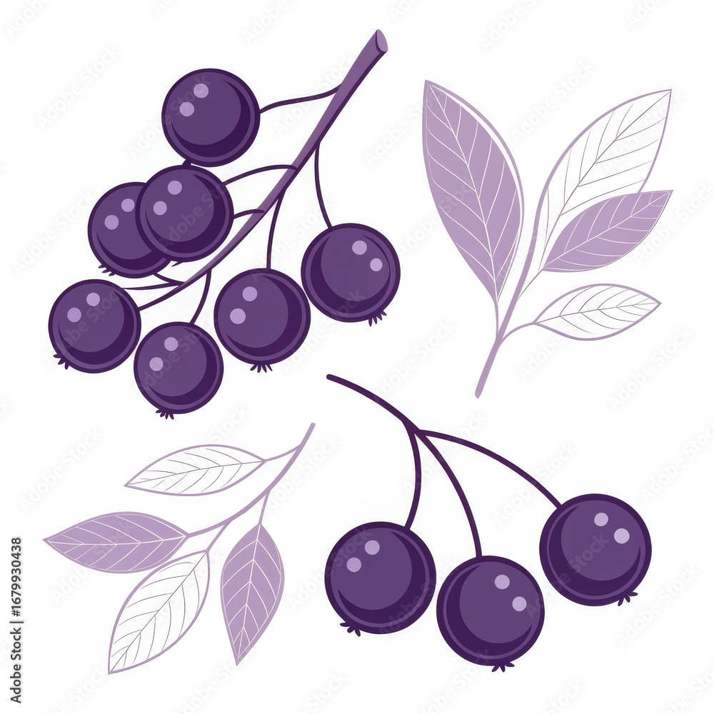 Poster berries and leaves isolated on white background in vector format design