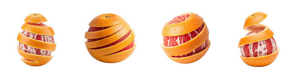 Grapefruits peeled and sliced showing citrus fruit. Healthy eating, food photography, freshness, vitamin c, fruit, juicy, sweet, natural