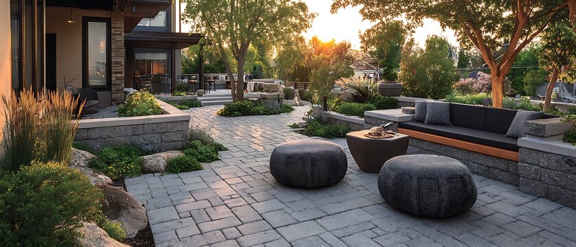 gray patio blocks and bench arrangement

