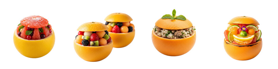 Oranges are filled with fruit and grains. Healthy food, fresh, citrus, snack, gourmet, meal, diet