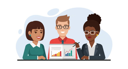 Diverse business team collaborating, analyzing charts and graphs, and planning strategies. Represents successful teamwork, financial growth, and professional discussion.