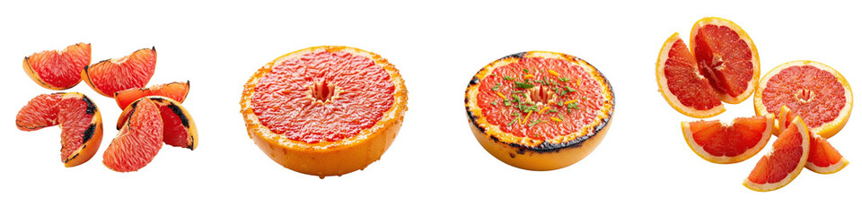Grilled grapefruit halves and segments. Healthy citrus, fruit, breakfast, snack, fresh, diet, sweet, nutrition, vitamin c, tropical, refreshment
