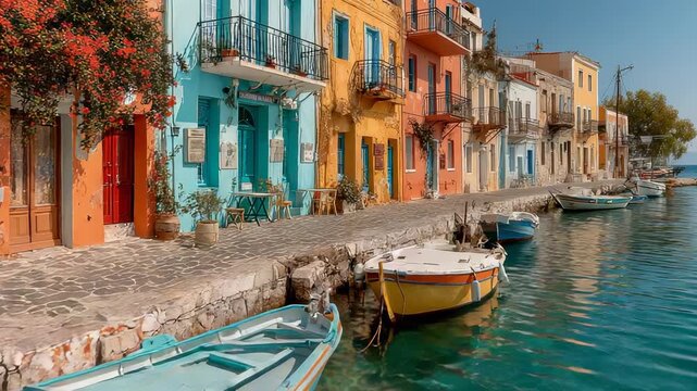 Picturesque Harbor of Symi Island, Greece: Colorful Buildings, Fishing Boats, and Turquoise Water on a Sunny Day