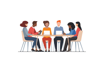 Collaborative discussion in the boardroom: A diverse group of professionals are gathered around a table, engaged in collaborative discussion, planning, brainstorming and strategic thinking.