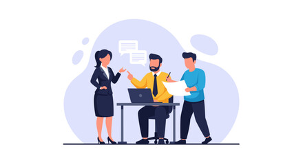 Business professionals collaborating and discussing ideas in an office setting. Teamwork and strategy for corporate success and effective communication.
