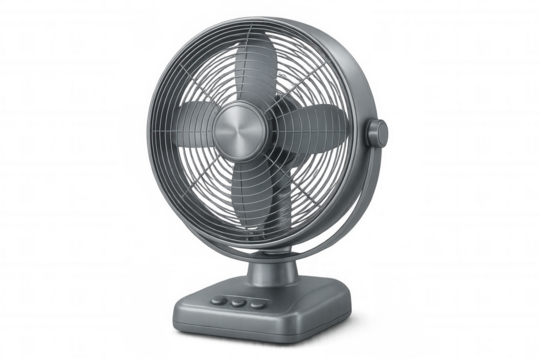 Gray electric fan providing refreshing airflow, isolated on transparent background, perfect for hot summer days