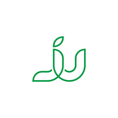 letter ju simple geometric thin line green leaf logo vector