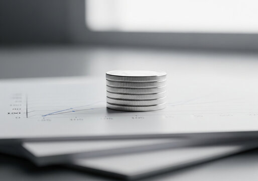 Stack of Silver Coins on Financial Report.