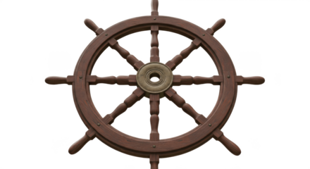 Vintage Wooden Ship Wheel Isolated on Transparent Background (PNG)