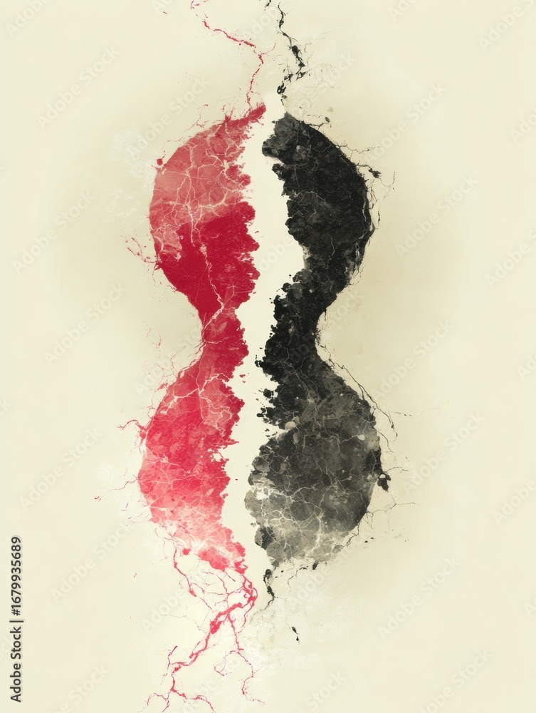 Poster abstract representation of duality with contrasting colors and textures in an artistic design