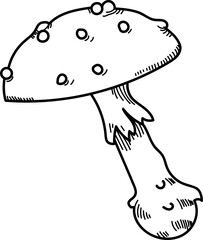 Mushroom with Dotted Cap Line Sketch